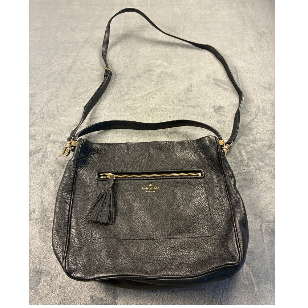 Kate Spade New York Black Pebbled Leather Crossbody Tassel Shoulder Bag